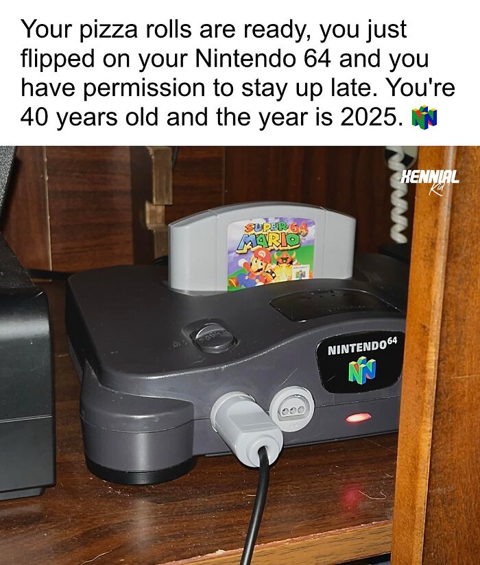 Nintendo 64 console with Super Mario 64 game cartridge, evoking nostalgic trip down memory lane for Xenials.