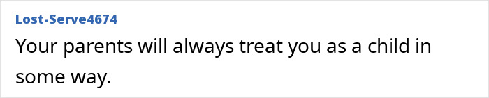 Text post with a quote about parents treating you like a child, related to Brooklyn Beckham and family drama legal letter.