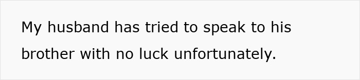 Woman furious text reading My husband has tried to speak to his brother with no luck, on white background Woman furious text reading My husband has tried to speak to his brother with no luck, on white background