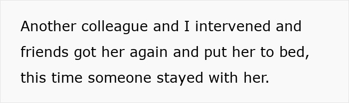 Text on a white background reading a colleague intervened and friends put a woman to bed, sparking a debate on double standards. Text on a white background reading a colleague intervened and friends put a woman to bed, sparking a debate on double standards.