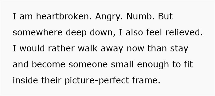 Text excerpt expressing a woman’s emotional heartbreak and relief after snapping at MIL over a controlling gift intended to manipulate her life. Text excerpt expressing a woman’s emotional heartbreak and relief after snapping at MIL over a controlling gift intended to manipulate her life.