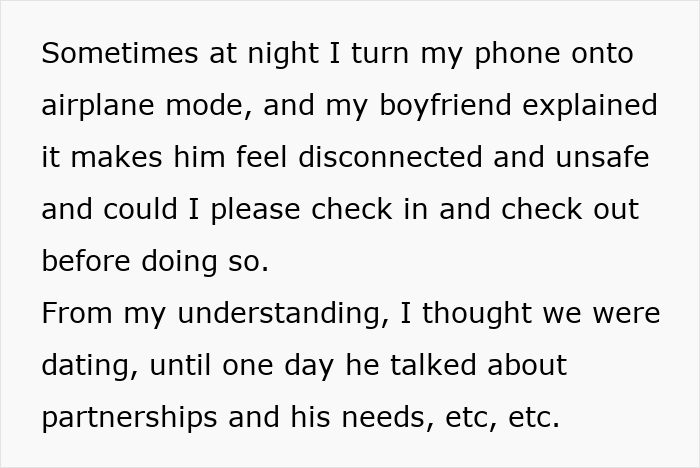 Text excerpt from a discussion about a boyfriend fearing golddiggers and relationship trust issues involving cooking. Text excerpt from a discussion about a boyfriend fearing golddiggers and relationship trust issues involving cooking.
