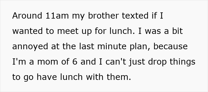 Text screenshot showing a mom of 6 feeling stressed and overwhelmed while babysitting her brother&rsquo;s son.