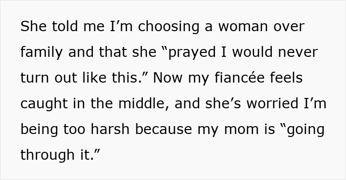 Text excerpt about adult son facing guilt trips and biblical sermons from religious mom after saying no to her moving in. Text excerpt about adult son facing guilt trips and biblical sermons from religious mom after saying no to her moving in.
