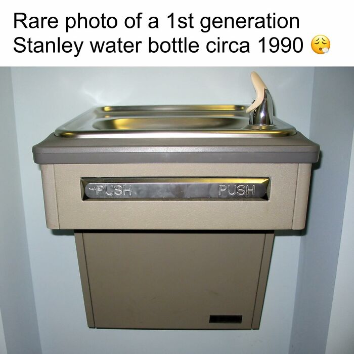 Vintage drinking fountain from the 1990s, evoking nostalgic trip down memory lane for xenials.