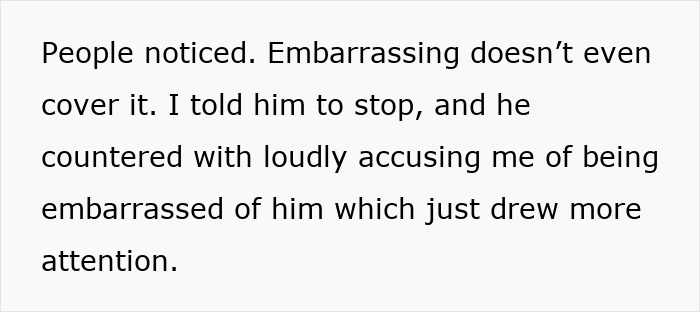Text excerpt describing a situation where a guy's coping methods during food shopping cause embarrassment and draw unwanted attention. Text excerpt describing a situation where a guy's coping methods during food shopping cause embarrassment and draw unwanted attention.