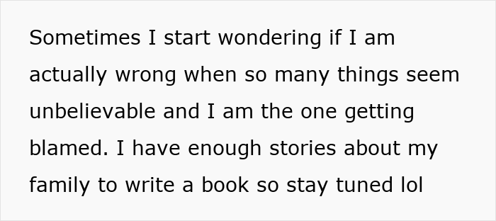 Text block on pale background about family blame and writing stories, mentioning a heated blanket issue Text block on pale background about family blame and writing stories, mentioning a heated blanket issue
