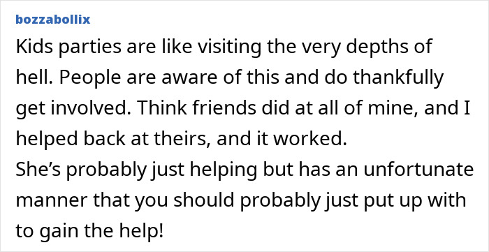 Text post about awkward moments at a birthday party involving a guest mom rearranging food and correcting a child. Text post about awkward moments at a birthday party involving a guest mom rearranging food and correcting a child.