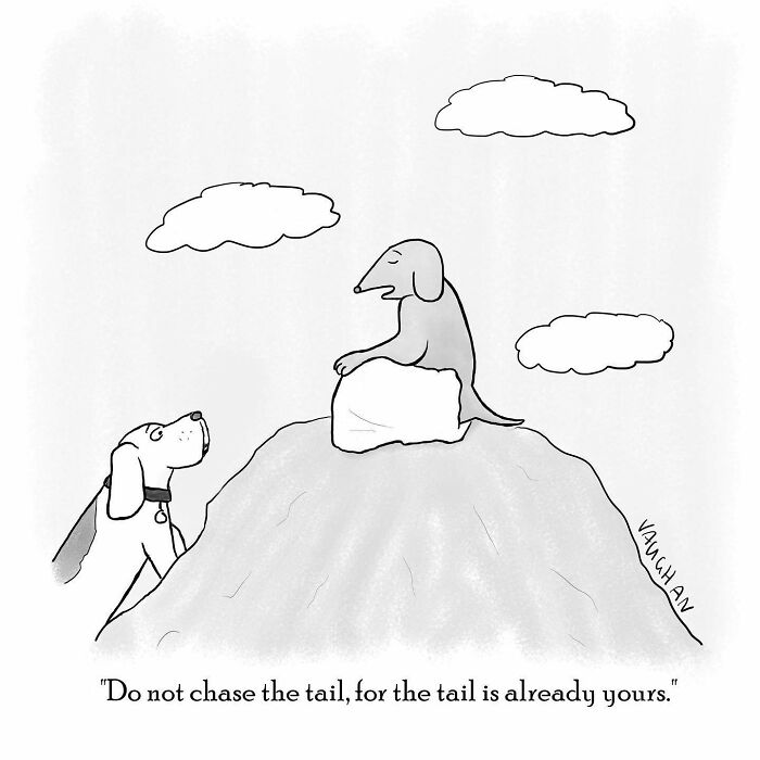 Cartoon of two dogs on a hill with a humorous caption illustrating comedy from anywhere in comic form.