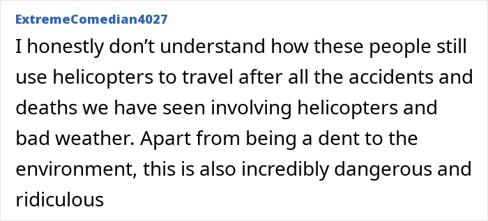Screenshot of a comment by user ExtremeComedian4027 about helicopter safety, alongside mention of Prince William with his kids