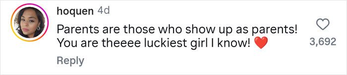 Comment from woman explaining why she has 7 parents, expressing gratitude and calling herself lucky with a heart emoji. Comment from woman explaining why she has 7 parents, expressing gratitude and calling herself lucky with a heart emoji.