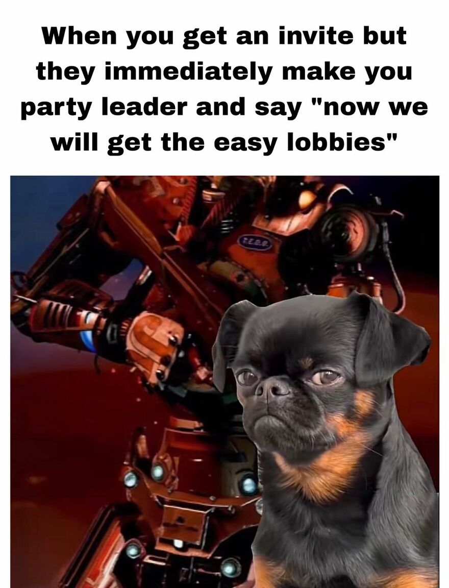 Meme showing a grumpy dog and gaming robot representing exhausted adults wanting to play video games.