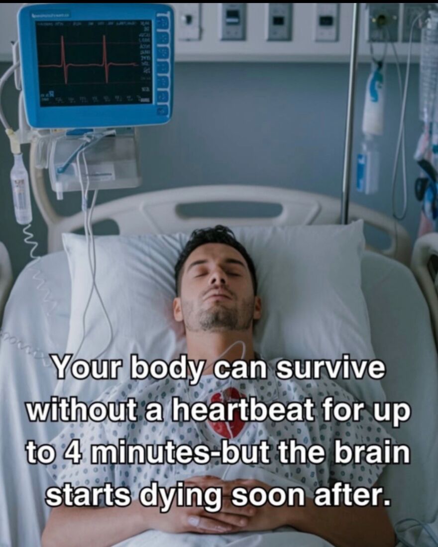Patient lying in hospital bed with heart monitor, illustrating scary facts about bones and body survival limits.