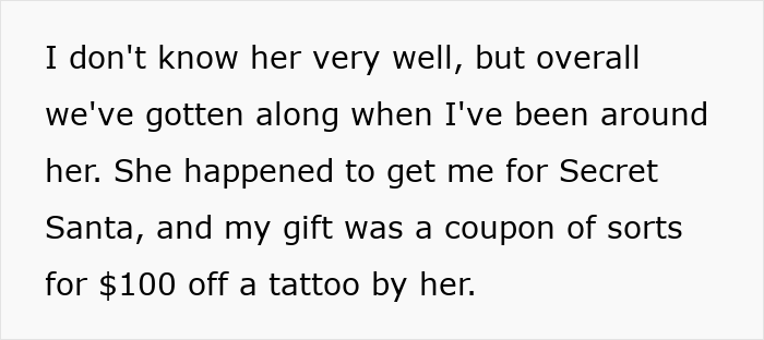“Ultimate Narcissist”: Woman Gives $100 Off A Tattoo Made By Her As Gift, Mad As SIL Won’t Use It “Ultimate Narcissist”: Woman Gives $100 Off A Tattoo Made By Her As Gift, Mad As SIL Won’t Use It