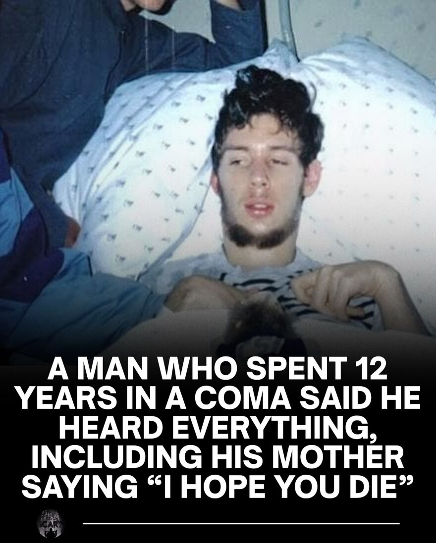 Young man lying in bed after 12 years in a coma, highlighting eerie scary facts for those ready to lose sleep.