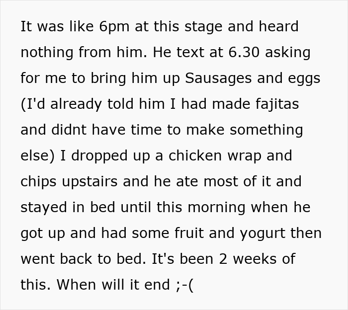 Text describing a fed up wife dealing with her insufferable husband who becomes difficult when he's sick. Text describing a fed up wife dealing with her insufferable husband who becomes difficult when he's sick.