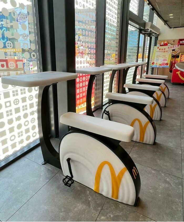 Exercise bike desks installed inside a McDonald’s, a creative thing countries implemented that left people in awe.