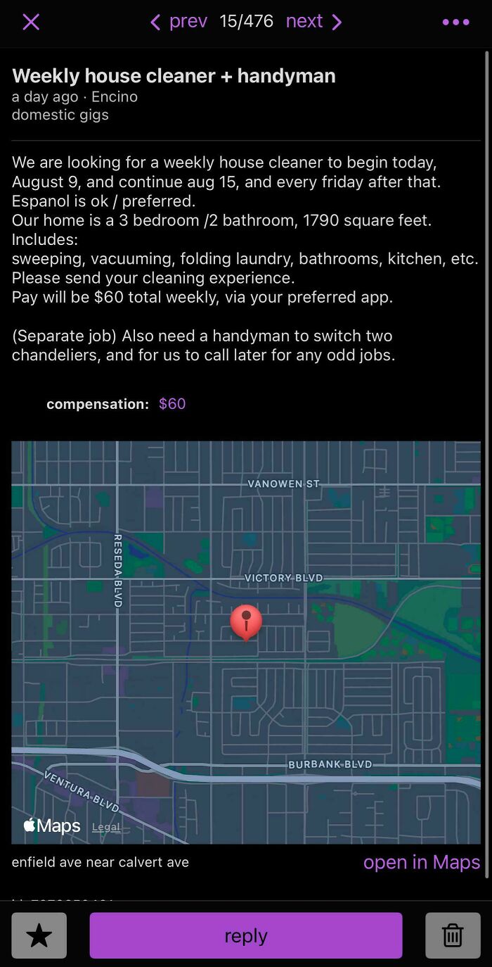 Weekly house cleaner and handyman ad with map pin - unhinged things sold online