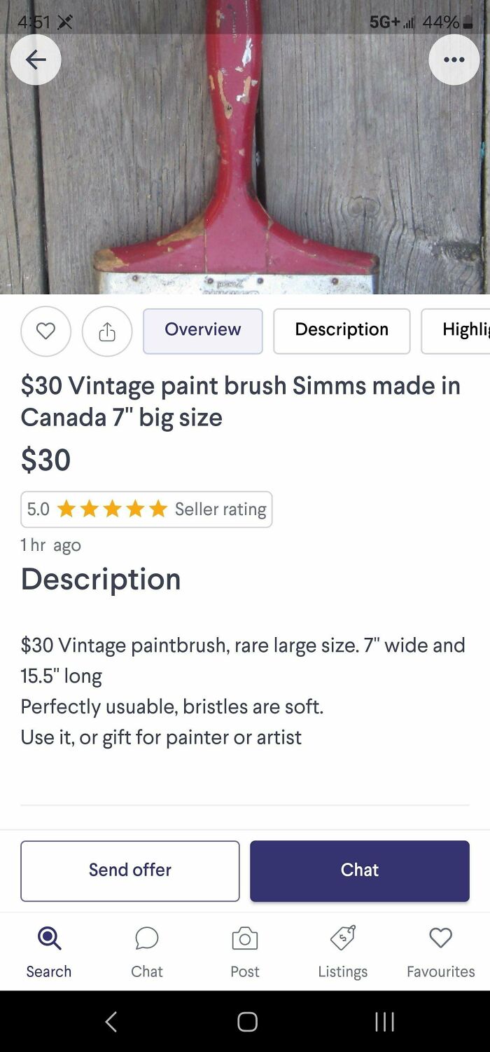Vintage red paintbrush listing on marketplace, example of unhinged things people could sell online