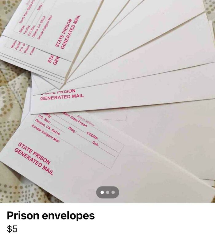 Stack of state prison generated mail envelopes for sale, example of unhinged things people sell online