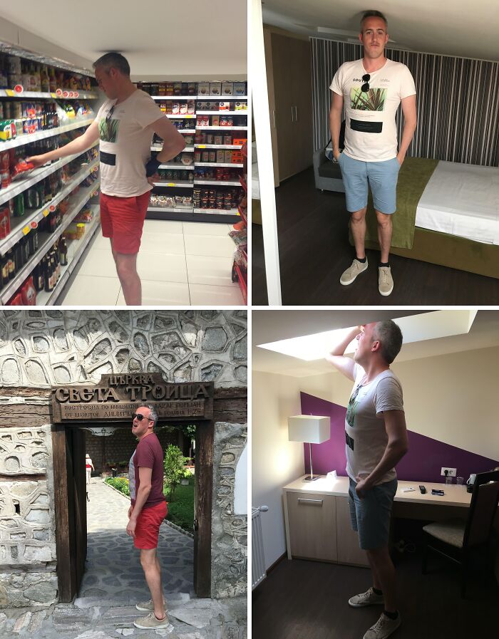 Tall man struggles in low spaces and doorways, illustrating common challenges faced by tall people in everyday situations.