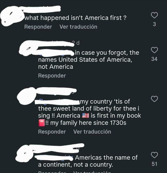 Chat comments showcasing ridiculous American internet comments that deserved to get roasted about America and its name.