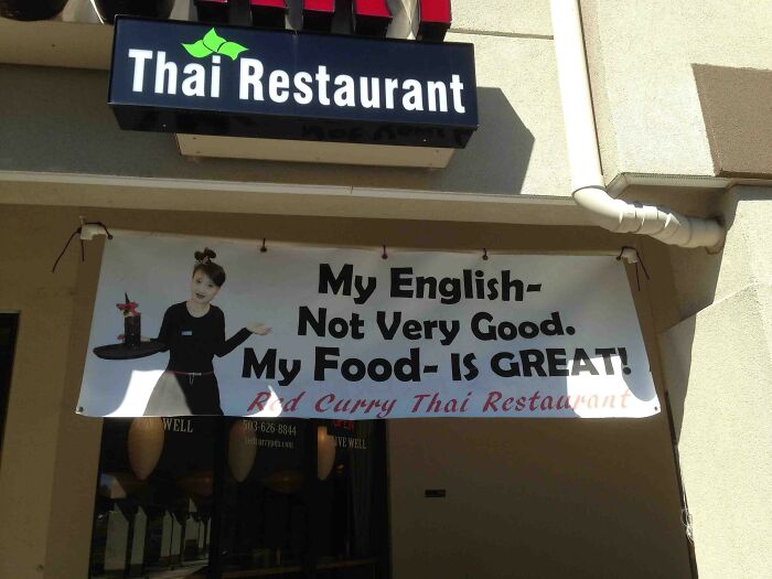 Banner ad for Thai restaurant using humor and creativity to stand out from competitors with a playful language message.