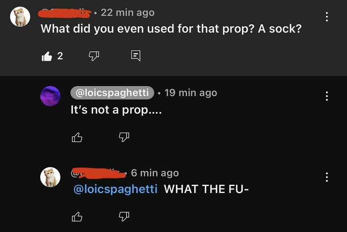 Screenshot of unhinged online comments catching people off-guard, showcasing unexpected reactions and surprising exchanges.