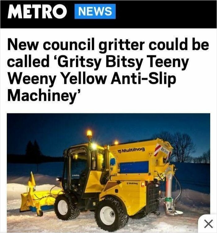 Yellow council gritter machine parked on snowy road at night, part of wild incidents that made headlines.