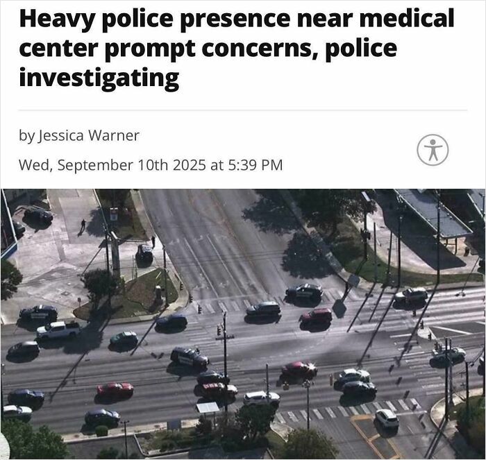 Heavy police presence at intersection near medical center, part of wild incidents making headlines nationwide.