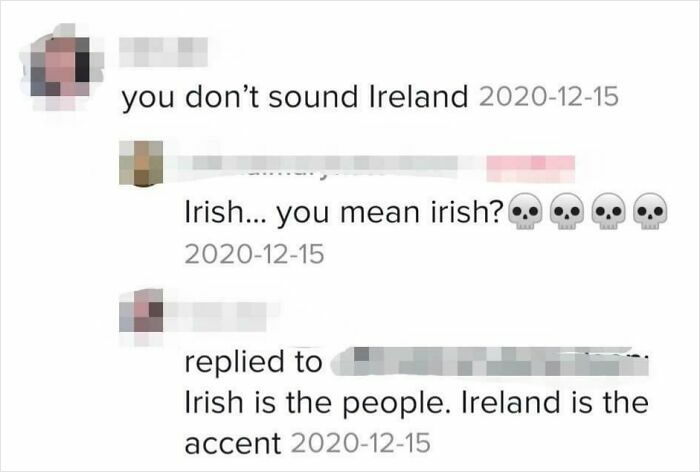 Screenshot of a ridiculous American internet comment about Ireland and Irish, highlighting a humorous internet misunderstanding.