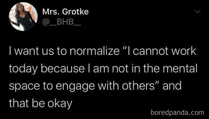 Tweet by Mrs. Grotke advocating to normalize mental health breaks as part of using humor as a coping mechanism.