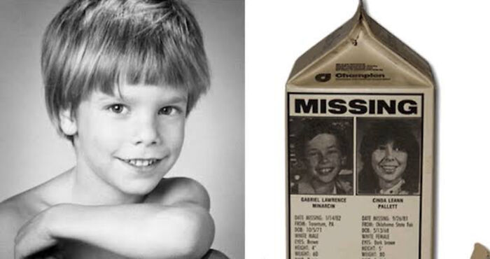 Black and white photo of a missing child next to a missing persons alert, highlighting unsettling crime and history cases.