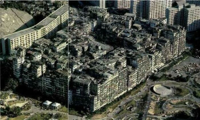 Aerial view of large abandoned apartment complex, evoking unsettling history and crime stories people can’t believe.