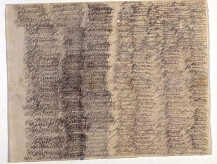 Faded old handwritten document with dense overlapping cursive text, evoking a creepy old-school photo vibe.