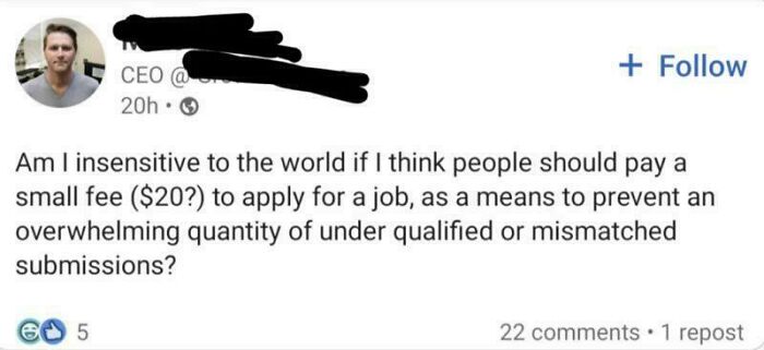 CEO questioning if job applicants should pay a fee to reduce underqualified submissions in recruitment nightmares conversation.