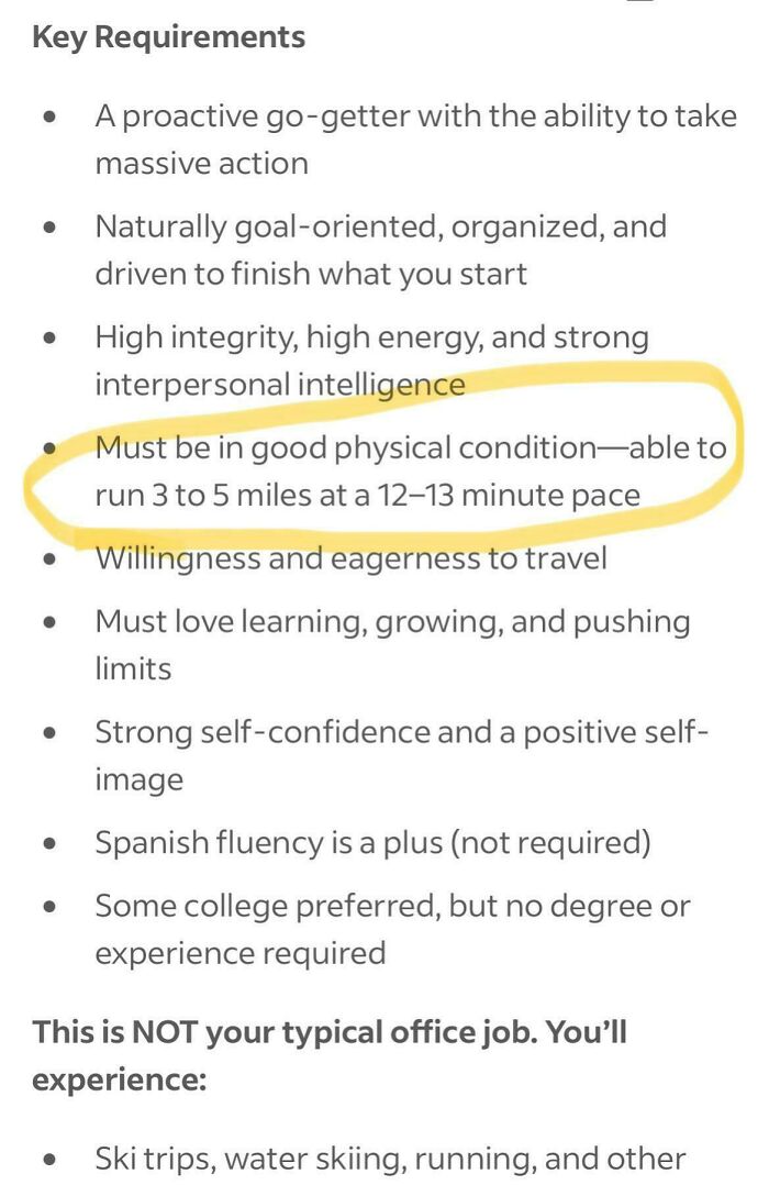 Job listing with key recruitment requirements including physical fitness, highlighting common recruitment nightmares.