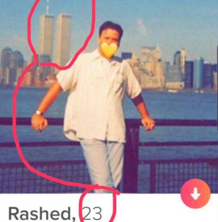 Man posing by river with city skyline behind, featured in hilarious Tinder interactions screenshot with age 23 highlighted.