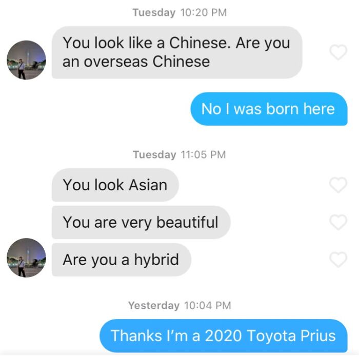 Screenshot of a funny Tinder interaction highlighting hilarious and unbelievable Tinder conversations.