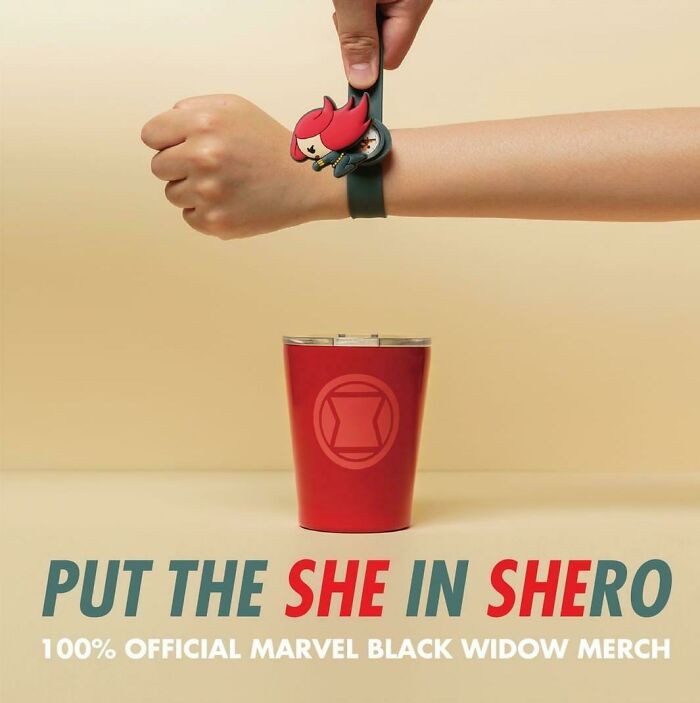 A person’s hand wearing a watch with a cartoon character, next to a red tumbler with a logo, showcasing design fails.
