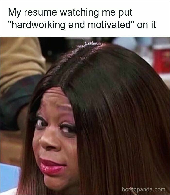 Woman giving a skeptical side-eye expression illustrating humor in resume memes about job application struggles.