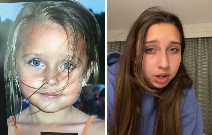 Side-by-side photos showing a young girl and a grown woman illustrating a personal glow down since their peak.