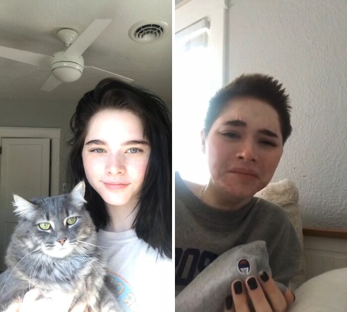 Side by side photos showing a person’s glow down transformation, illustrating the concept of glowing down since they peaked.