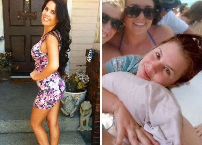 Side-by-side photos showing a personal glow down transformation with vulnerability shared by 67 people.