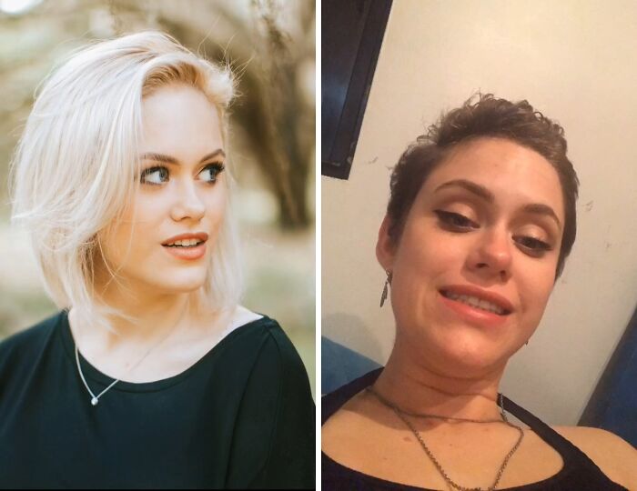 Side-by-side photos of two women showing differences in appearance illustrating glow down since their peak moments.
