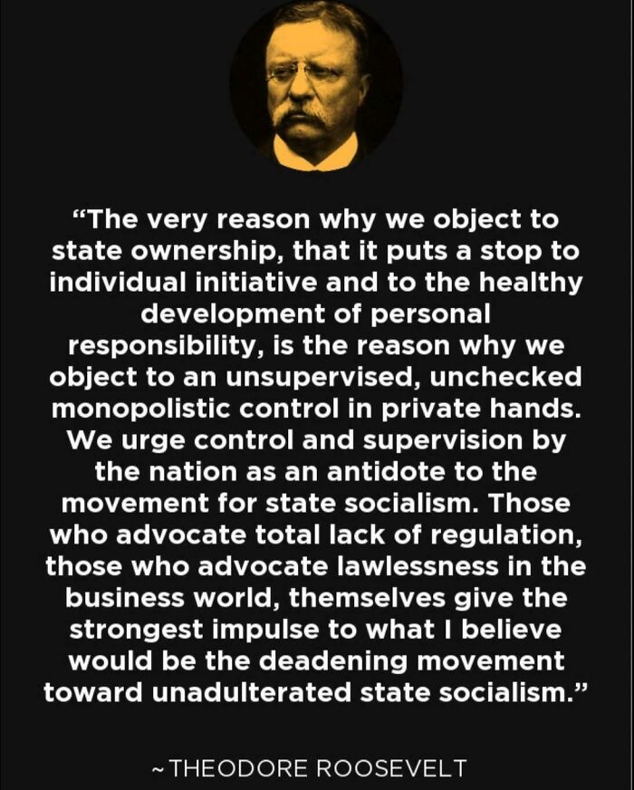Quote by Theodore Roosevelt on state ownership and regulation, featured in US history photos showing unique perspectives.