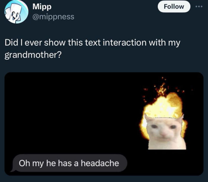 Screenshot of a hilarious text interaction featuring a grandmother's funny message about a headache.
