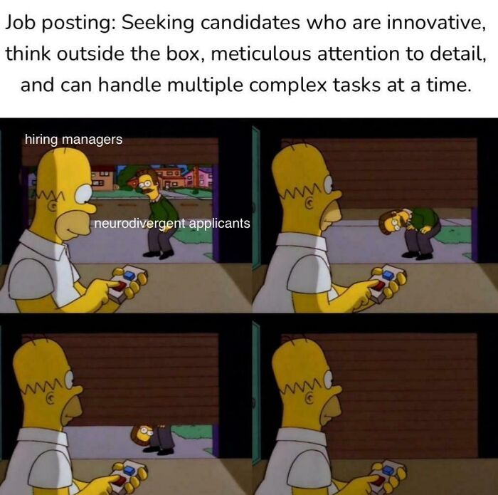 Hiring managers ignoring neurodivergent applicants despite seeking innovative, detail-oriented candidates with multitasking skills.