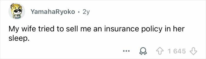 Screenshot of a social media post sharing a funny thing someone said in their sleep about selling an insurance policy.