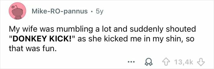 Screenshot of a funny sleep talk post where someone heard the phrase donkey kick during sleep mumbling.